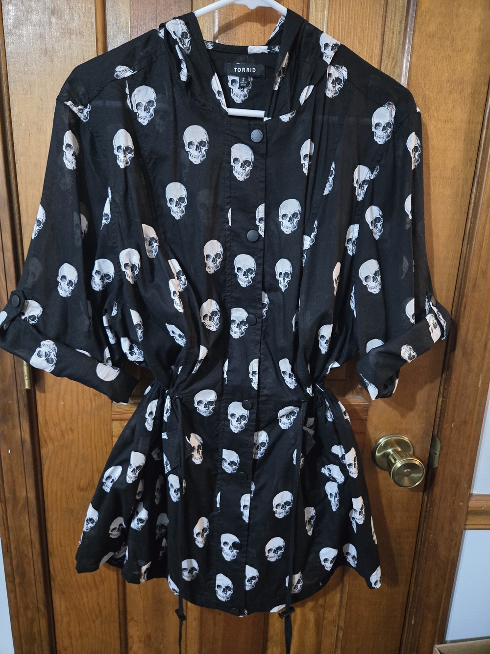 Torrid Black Skull Print Hooded Button-Up Jacket Styled Tunic